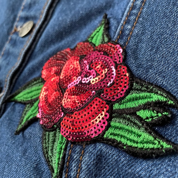 KUCCIA SEQUIN FLORAL PATCH DENIM SKIRT SIZE 8 - Picture 10 of 13